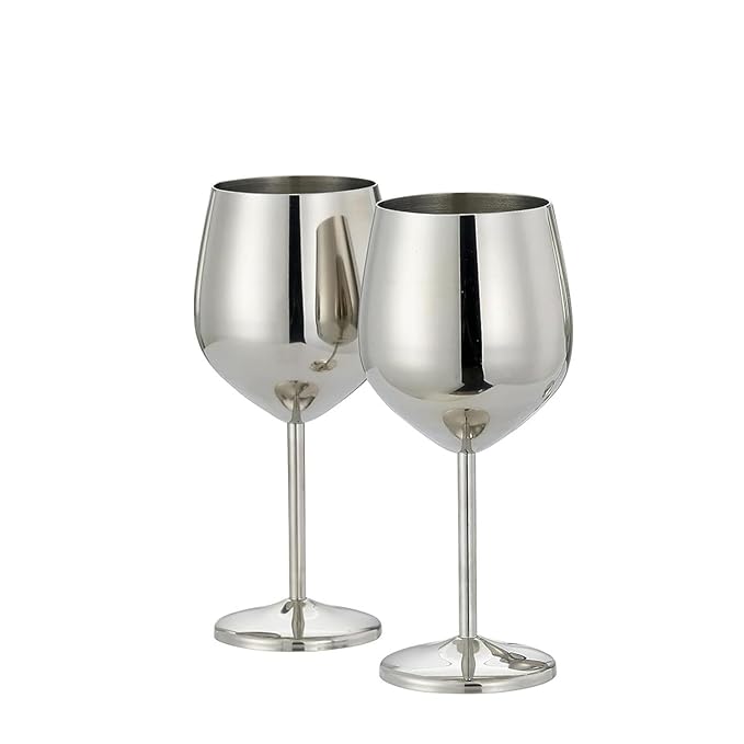 Hazel Stainless Steel Goblet Wine Glass Gin Goblets Glass for bar 250 ml Set of 2 Silver