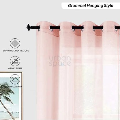 Urban Space Linen Textured Sheer Curtain for Door Room Darkening Curtain with Tieback and Eyelet Hanging Style Set of 2 Decorative Curtains Salmon Pink
