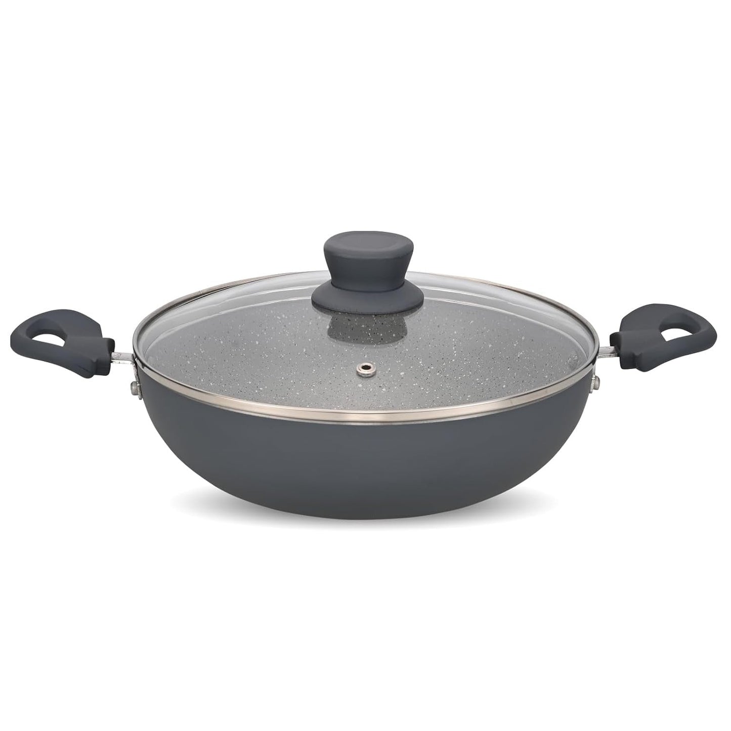 NAVRANG Cookware Aluminium Kadhai 22cm with Glass Lid