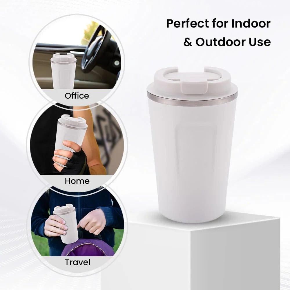 Kuber Industries Stainless Steel Insulated Coffee Cup with Sipper | 380 ML | White