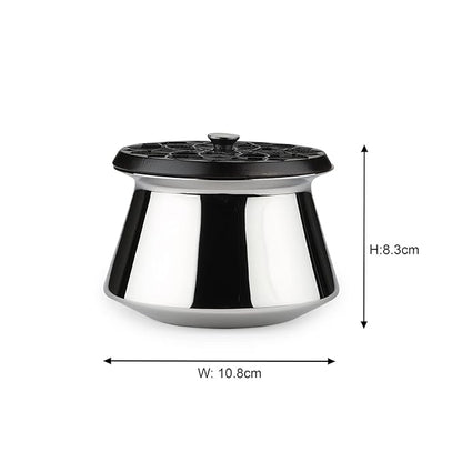 Arttdinox Designer Stainless Steel Patila With Wooden Lid | 350 Ml | Double Walled Bowl | Supari Box | Gloss Mirror