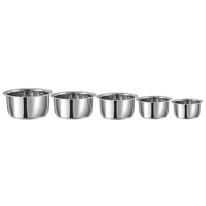 Vinod 5 Piece Stainless Steel Tope Set Without Lid - 0.8 Litre | 1 Litres | 1.4 Litres | 1.8 Litres | 2.2 Litres | Induction and Gas Stove Friendly