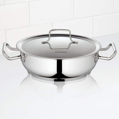 Borosil Stainless Steel Kadhai With Lid | Induction Friendly | Impact Bonded Tri-ply Bottom | 2.8 Litres | 24 Cm