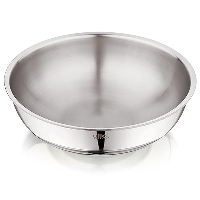 Allo Triply Stainless Steel Tasla Ideal Tasla for Curry Stir-Fry Deep-Fry Kadhai 18cm 1.2 litres