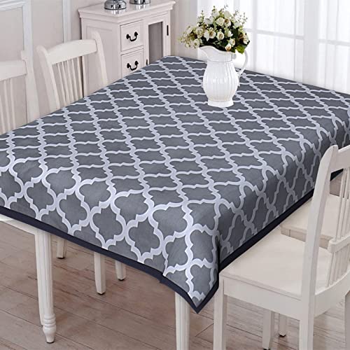 Texstylers Grey Cotton Geometric Jaipuri Style 4 to 6 Seater Dining Table Cloth Cover Color 03