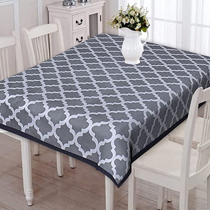 Texstylers Grey Cotton Geometric Jaipuri Style 4 to 6 Seater Dining Table Cloth Cover Color 03