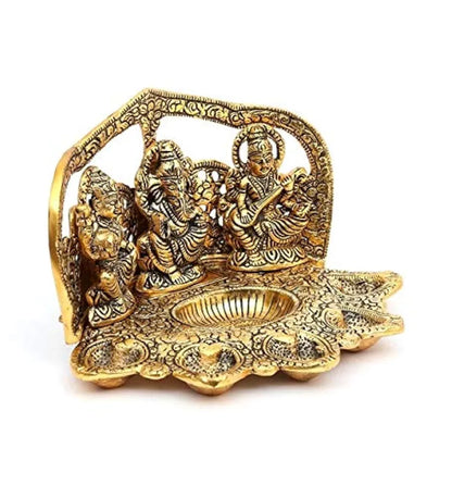 Chhariya Crafts Laxmi Ganesh Saraswati Idol with 5 Face Diya