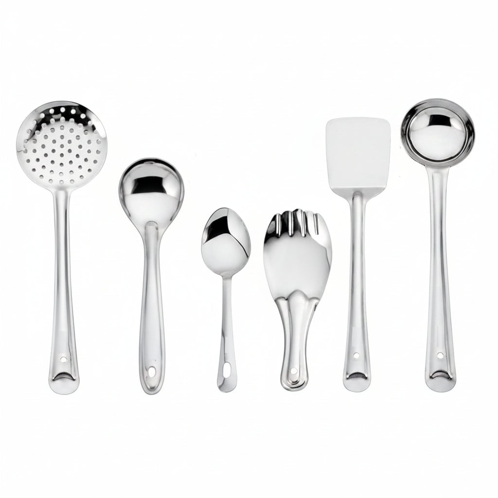 KC Stainless Steel Kitchen Tools Serving Spoon and Rice Spoon - Set of 6