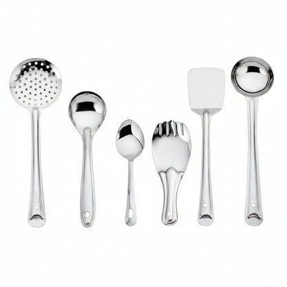 KC Stainless Steel Kitchen Tools Serving Spoon and Rice Spoon - Set of 6