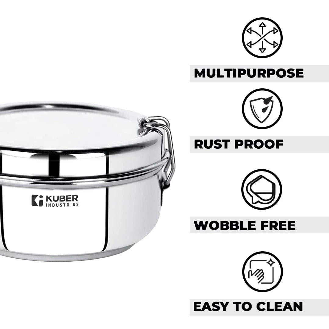 Homestic SS Food Pack Lunch Box | 400ml | 1pc | Steel Separator Plate | Locking Clip