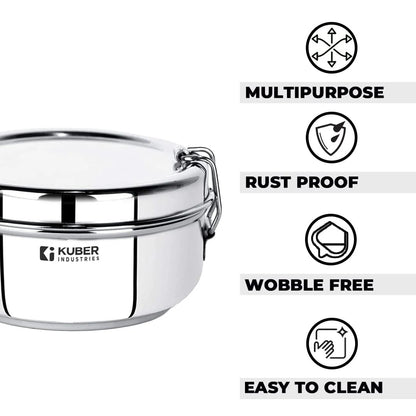 Homestic SS Food Pack Lunch Box | 400ml | 1pc | Steel Separator Plate | Locking Clip