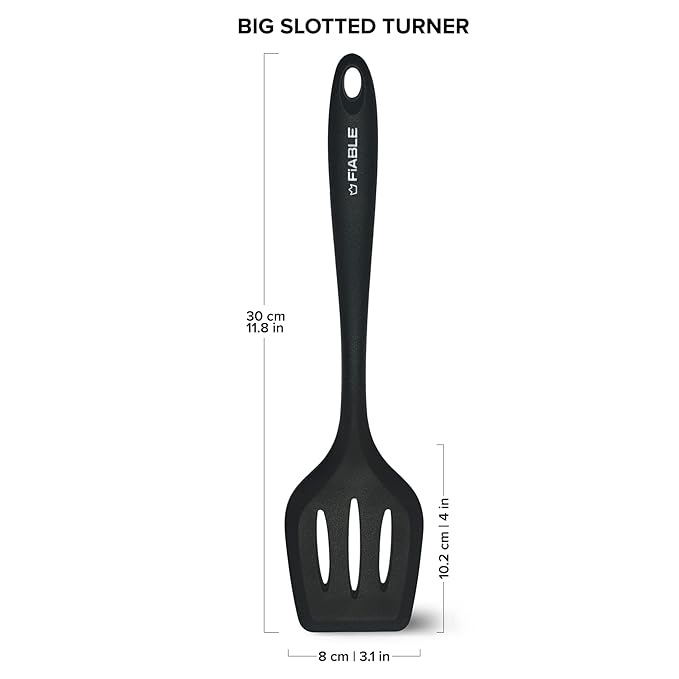 Fiable Premium Big Silicone Turner Spatula Perfectly Angled Turner Black