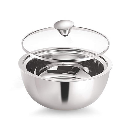 Borosil Stainless Steel Solid Curry Server Bowl | 500 Ml | 1 Piece | Silver