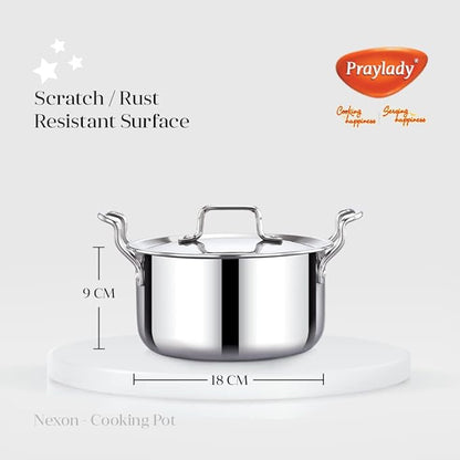 Praylady Nexon Series Triply 18 cm 1.5 L Stock Pot with SS Lid Healthy Non Toxic Casserole