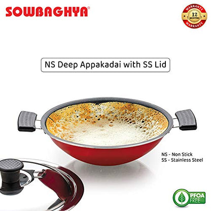 Sowbaghya Non Stick Aluminium Deep Appakadai (Aluminium, 2.6 Mm Thickness) Red