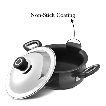 Vinod Hanos Hard Anodised Non Stick Handi with Lid - 3 Litre Junior | 3.25mm Thick | 5X Long Lasting