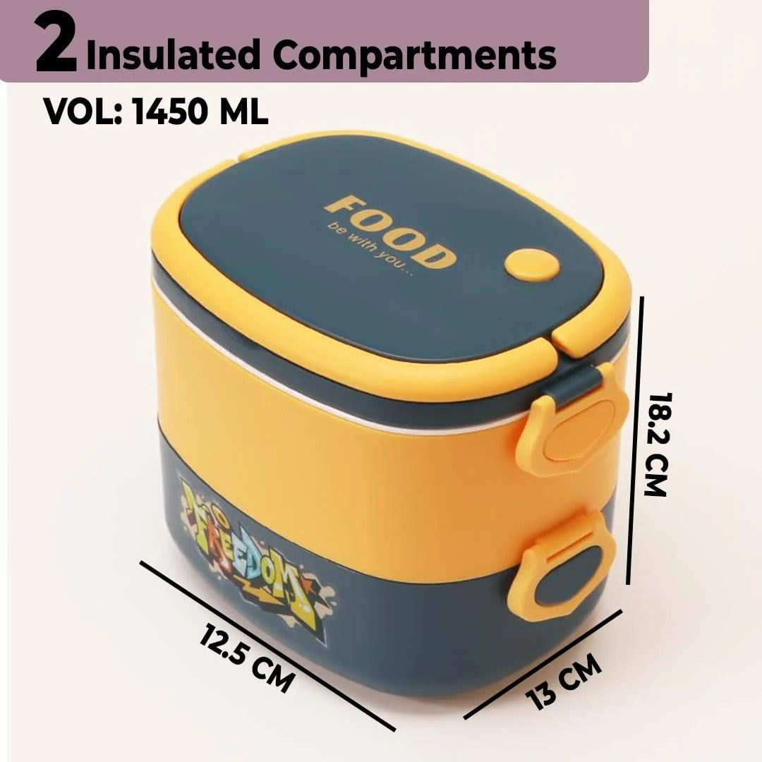 Homestic Insulated Lunch Box 2 Compartments | 1450ml | BPA-Free | Microwave Safe | Yellow Blue