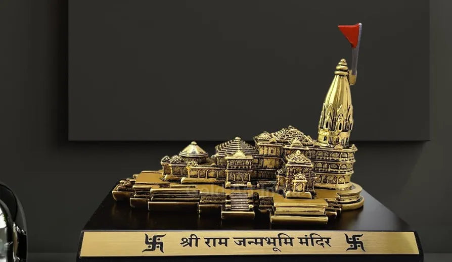 Gold Art India Ram Mandir Ayodhya Gold Plated Antique Matte Minature Small