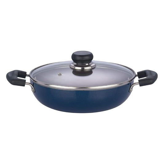 Vinod Zest Aluminium Non Stick Deep Kadhai with Glass Lid - 4.1 Litre, 26cm | 3 Layer Ceramic Coating | 3 mm Thick