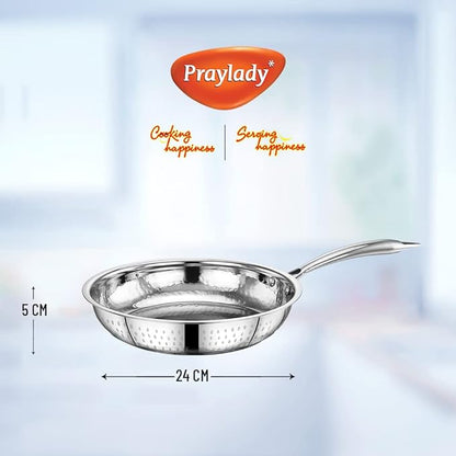 Praylady Stainless Steel Inox 3+ Series Frypan Size 24 cm Silver