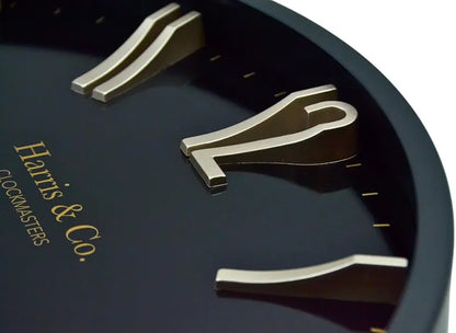 Harris & Co. Clockmasters Silent Sweep Noiseless Technology Analog Wall Clock With Metal Golden 3d Numbers Black