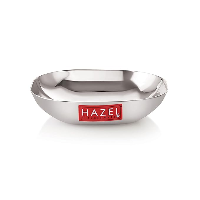Hazel Steel Dessert Silver Plate Square Shaped Steel Plate for Snacks 450 ml Each Silver Colour