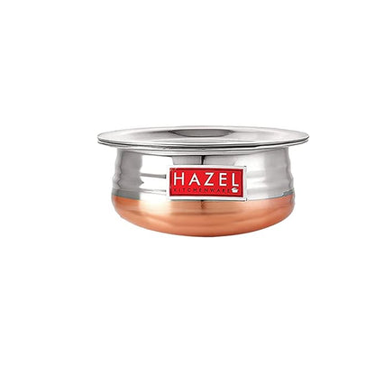 Hazel Copper Bottom Uruli with Lid Urli Vessel Cooking Stainless Steel (2100 Ml)