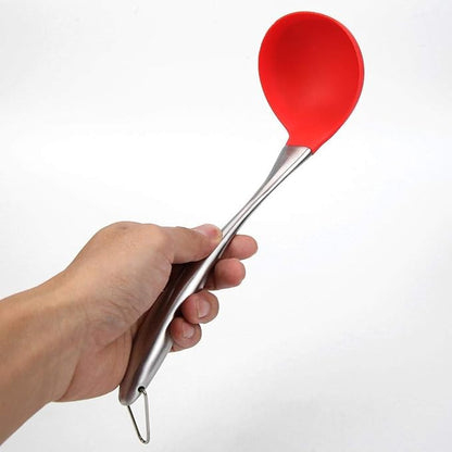 P-Plus International Silicone Spatula Versatile Tools Baking and Mixing Steel Laddle Red