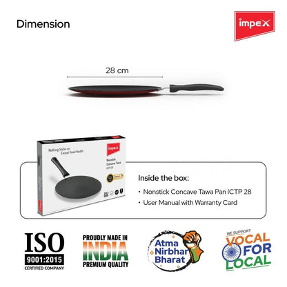 Impex ICTP-28 Non-Stick Aluminium Concave Tawa Pan 28cm Cherry Red