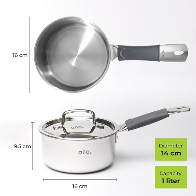 Allo Triply Stainless Steel Sauce TriPly Tea Pan Milk Pan for Chai 14cm 1 Litre
