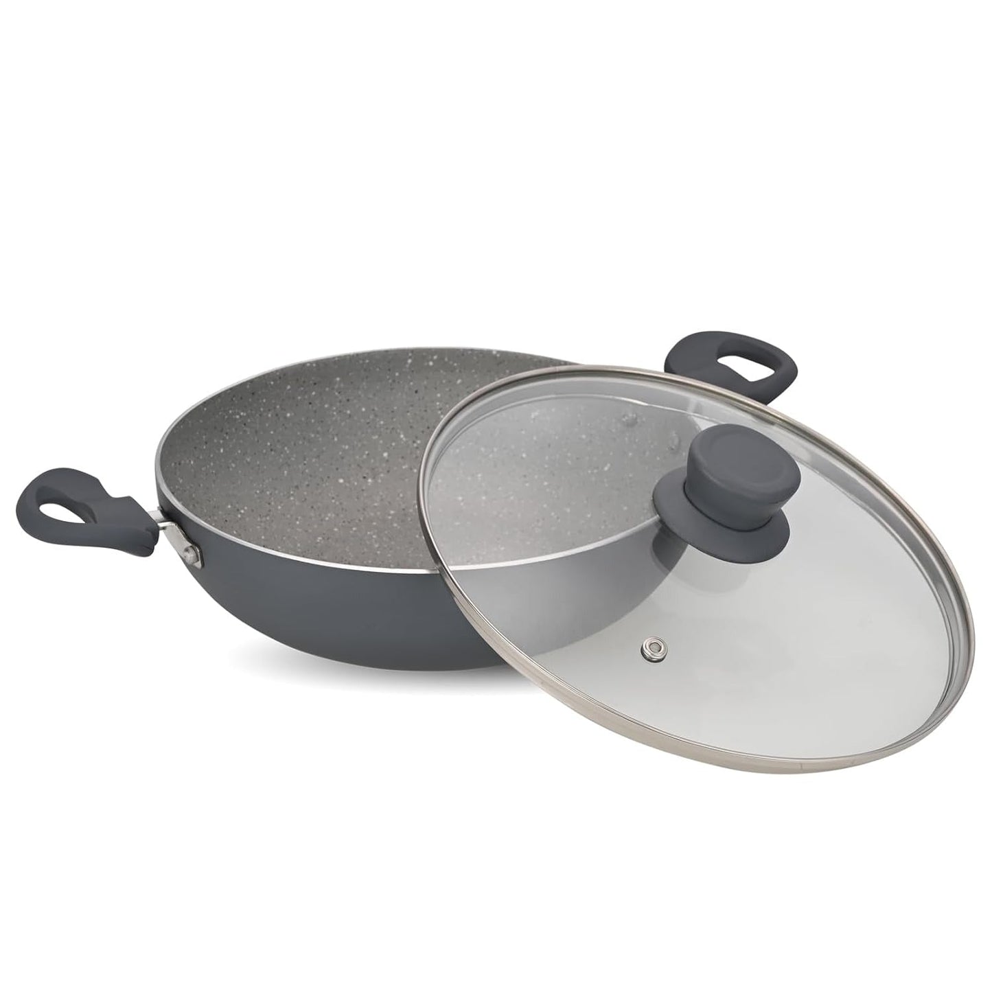 NAVRANG Cookware Aluminium Kadhai 22cm with Glass Lid