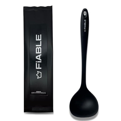 Fiable Premium Silicone Big Ladle for Cooking Deep Ladle for Serving Black