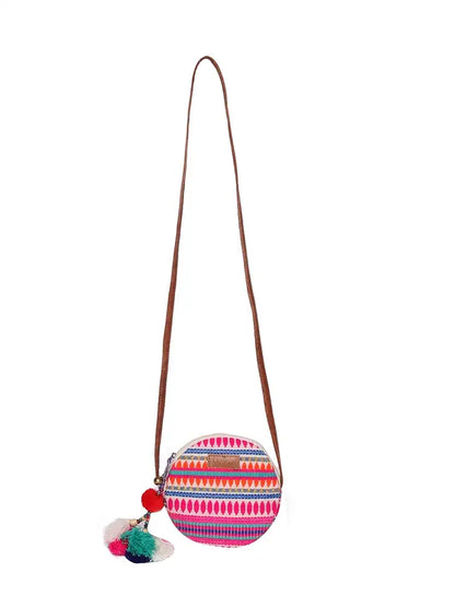 Astrid Round Textured Sling Bag For Girls With Zip Colour Pinkish Purple