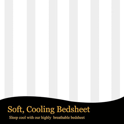 Fresh From Loom 240 TC Satin Striped Soft Bed Covers King Size Bed with Two Pillow Cover Elastic Bedsheet White