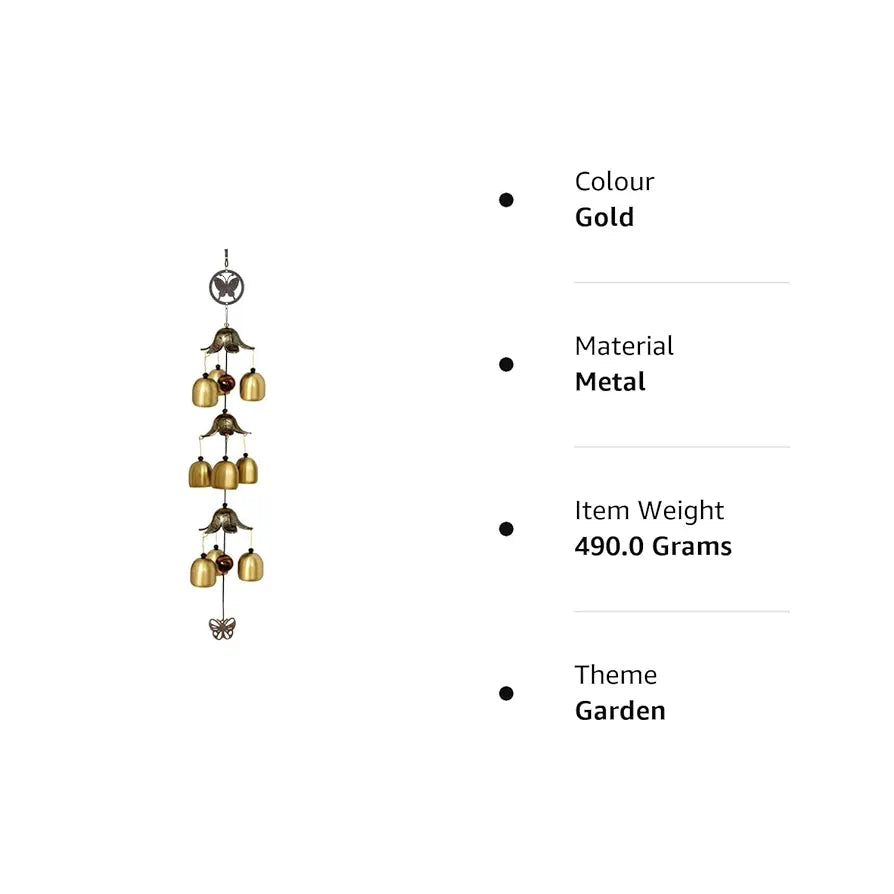 Gupta Fancy Store Wind Chime 9 Bells Gold Tone Metal