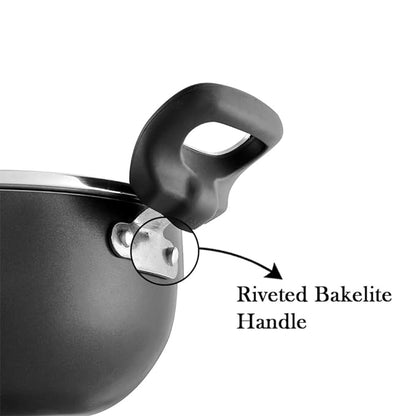 Vinod Zest Marbilo Aluminium Non Stick Deep Kadai with Glass Lid - 2.5 Litre, 24 cm | 5 Layer Coating | Soft Handle