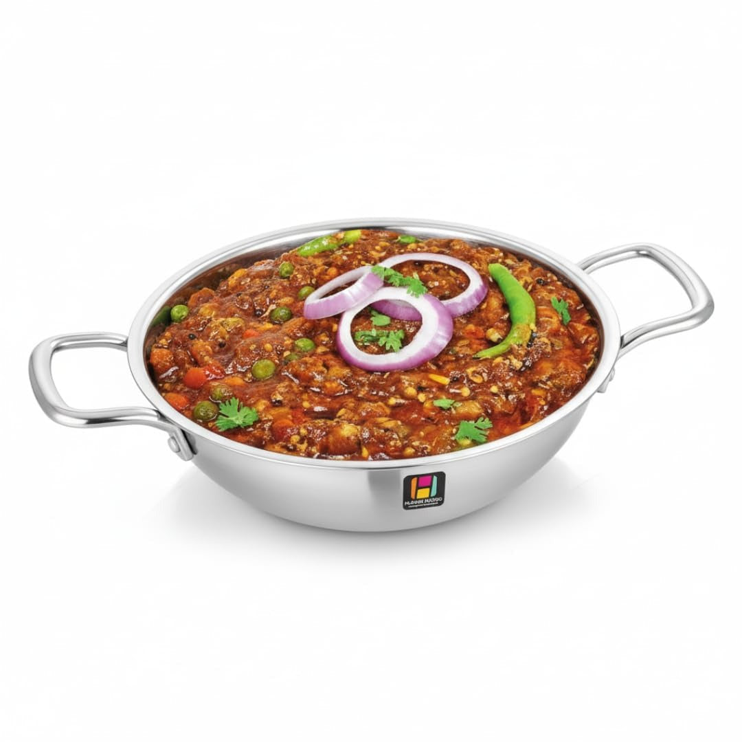 Human Hydro Tri-Ply Stainless Steel Kadai with SS Lid and Spatula 24cm 2.8L Induction Gas