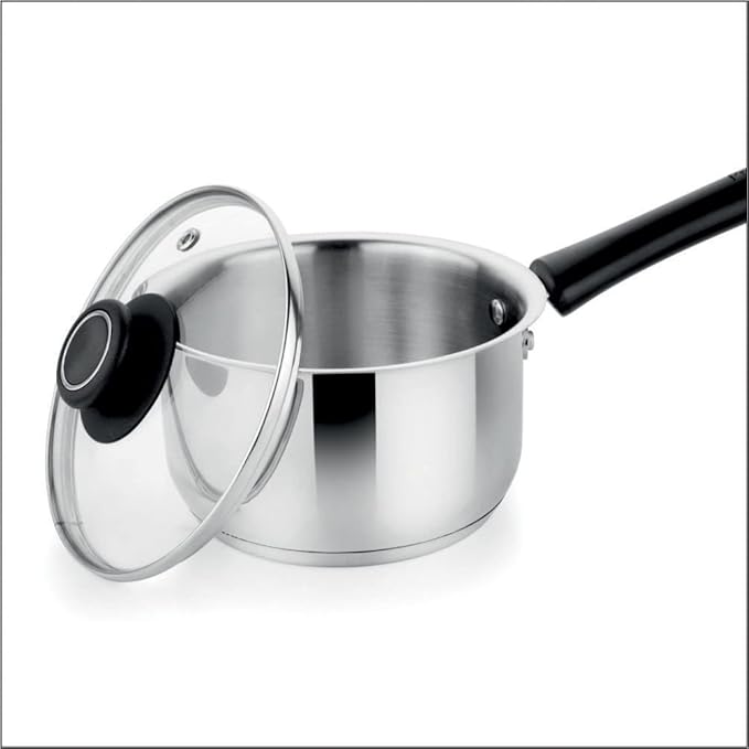 Prabha Heavy Gauge Encapsulated Base Stainless Steel Induction Base Saucepan with Lid 0.85 L Size 12cm