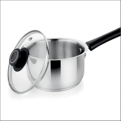 Prabha Heavy Gauge Encapsulated Base Stainless Steel Induction Base Saucepan with Lid 0.85 L Size 12cm