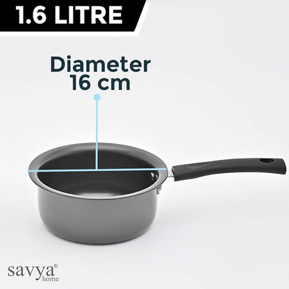 Savya Home Hard Anodized Aluminum Sauce Pan with Stainless Steel Lid Set 1.6 L