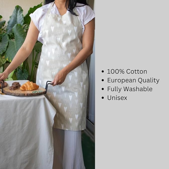 Oak & Lily Kitchen Apron Fully washable with large front pocket Beige and Ivory