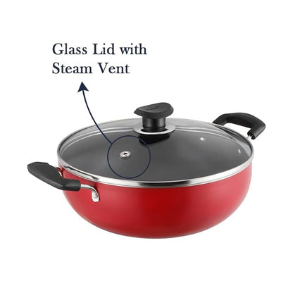 Vinod Zest Inducto Non Stick Deep Kadhai with Glass Lid - 4.1 Litre, 26cm | 3mm Thick | 3 Layer Coating