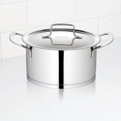 Borosil Stainless Steel Casserole | Impact Bonded Tri-ply Bottom | 1.6 Liter | Silver