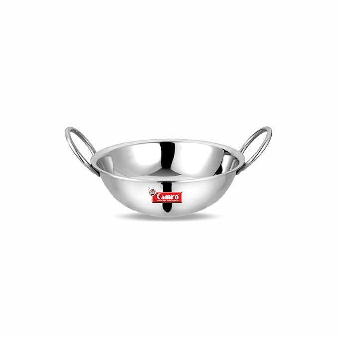 Camro Round Bottom Kadhai 11 No, 1.5 Liters Stainless Steel Lid for Curry Stirfry DeepFry