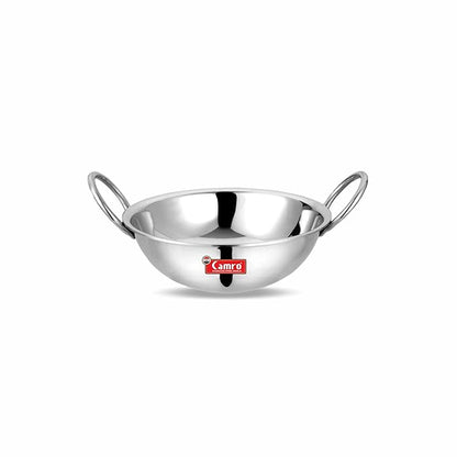 Camro Round Bottom Kadhai 11 No, 1.5 Liters Stainless Steel Lid for Curry Stirfry DeepFry