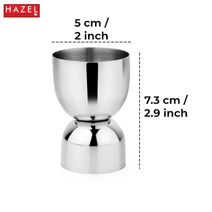 Hazel Stainless Steel Peg Measure Jigger Double Sided Round Jigger Measure Each 50 ml Set of 2