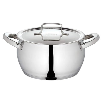 Borosil Stainless Steel Handi Casserole With Lid | Induction Friendly | Impact Bonded Tri-ply Bottom | 2.9 Litres
