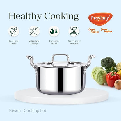 Praylady Nexon Series Triply 18 cm 1.5 L Stock Pot with SS Lid Healthy Non Toxic Casserole