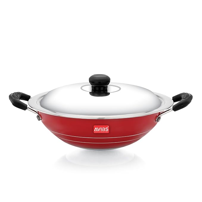 Avias Indiana Appa Chetty 22cm Nonstick Aluminium Kadhai With Stainless Steel Lid
