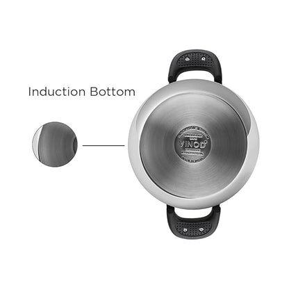 Vinod Durban Stainless Steel Kadhai with Glass Lid 1.7 Litre (20 cm) | 6.2mm Thick | Kadhai for Deep Frying